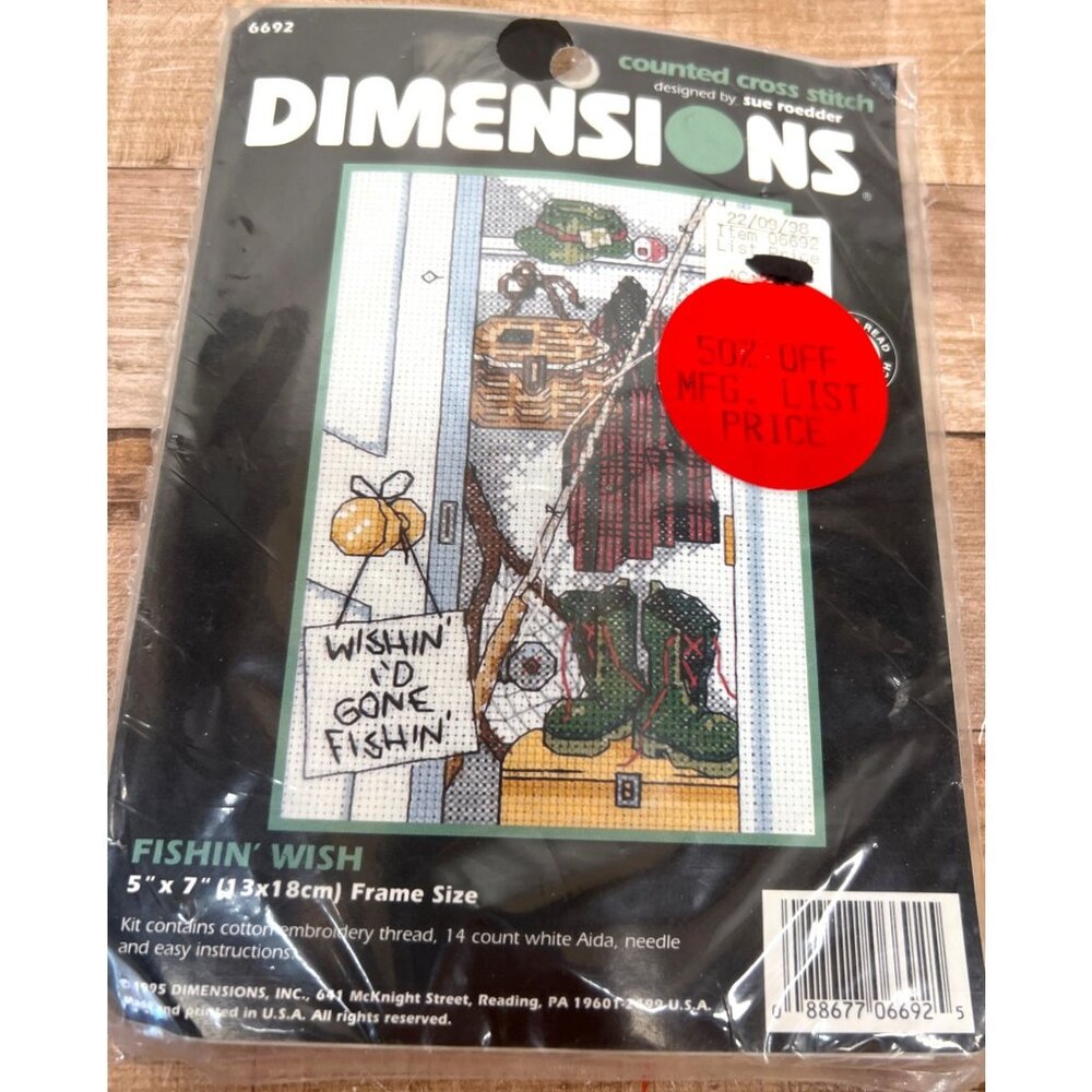 Dimensions Fishin Wish Counted Cross Stitch Kit 5"x7" Frame